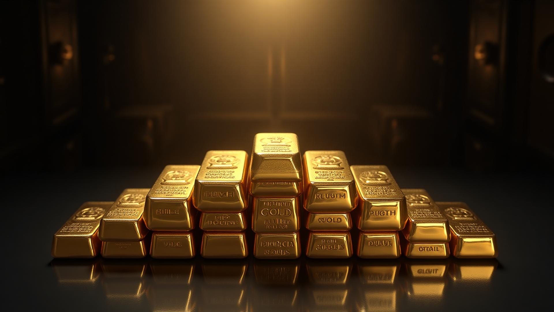 Stack of gold bars in secure storage facility